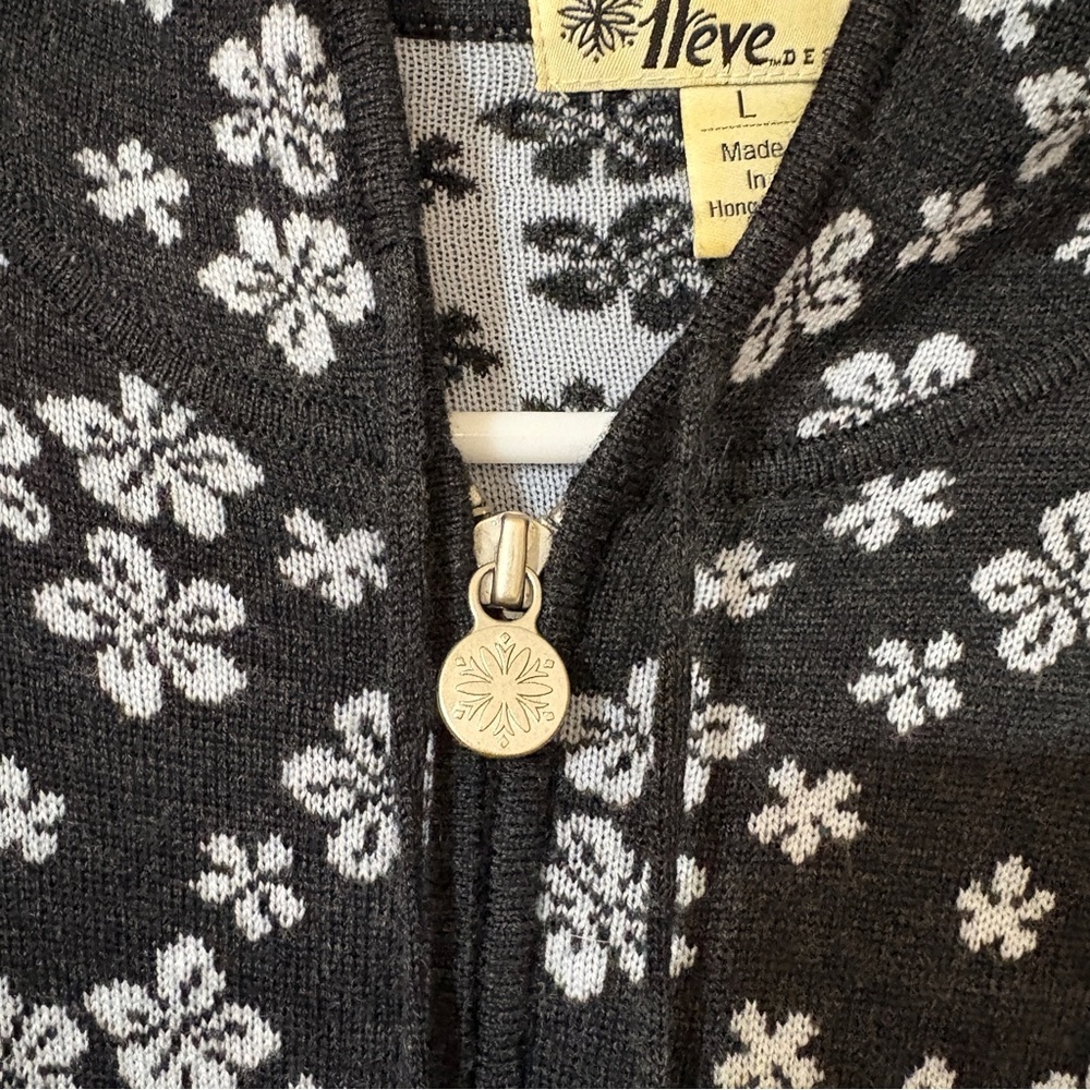 Neve Black  Zipp Up Hoodie Floral Wool Sweater Size L - Picture 4 of 7